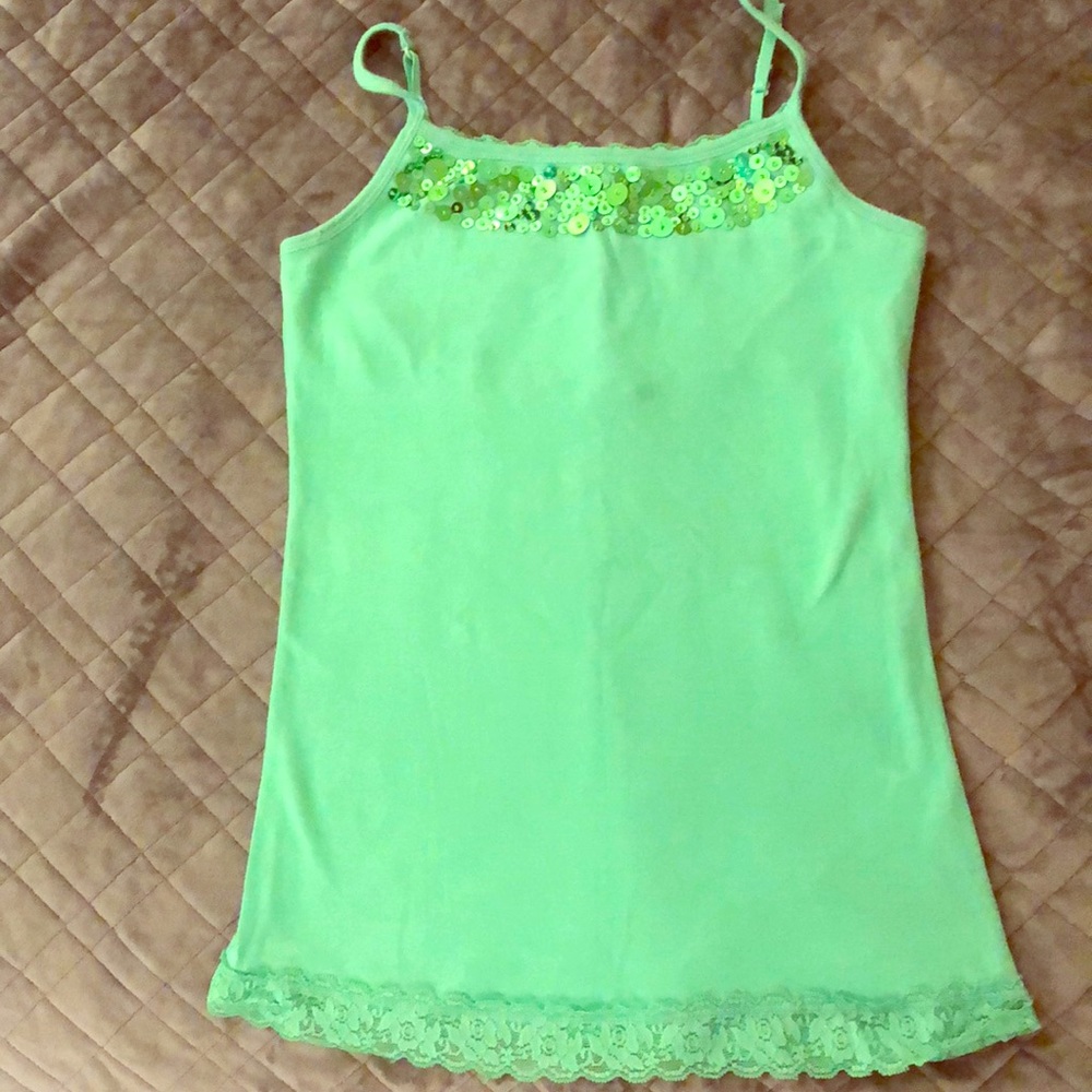 Justice girls green beaded tank top size 14